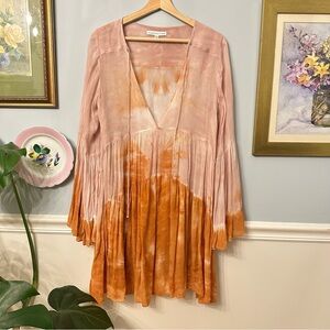 Young Fabulous & Broke Rosa Dress XS Pink  Orange Tie Dye Boho Festival Sheer